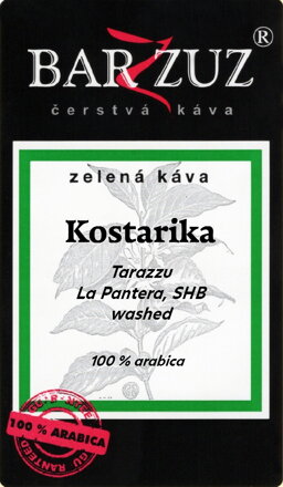 Kostarika, zelená káva - Tarrazu, La Pantera, SHB, praná, 1 kg