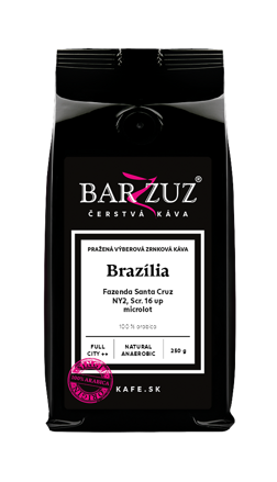 Brazília, pražená zrnková káva -  Fazenda Santa Cruz, NY2, Scr. 16 up, microlot, natural anaerobic, 250 g
