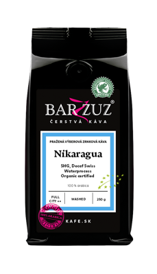 Nikaragua, pražená bezkofeínová káva - Decaf Swiss Waterprocess, SHG, BIO, RFA, praná, 250 g