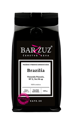 Brazília, pražená káva -  Fazenda Passeio, NY 2, Scr. 16 up, pulped natural, 250 g