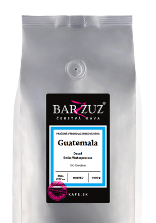 Guatemala, pražená zrnková bezkofeínová káva - Decaf Swiss Waterprocess, praná, 1 kg