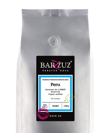 Peru, pražená zrnková bezkofeínová káva - Decaf CO2, Amazonas, Gr.1, SHB EP, BIO, praná, 1 kg