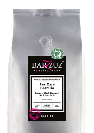 Brazília, pražená zrnková káva - Les Kafé,  Cerrado, Black Diamond, NY 2, Scr. 17/18, RFA, pulped natural, 1 kg