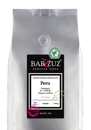 Peru, pražená zrnková káva - Papagayo, Gr. 1, SHB EP, BIO, RFA, praná, 1 kg