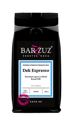 Espresso blend, pražená zrnková bezkofeínová káva, 100 % arabika, 250 g