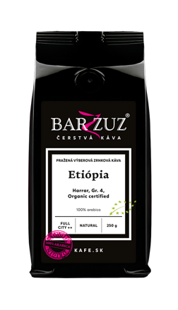 Etiópia, pražená zrnková káva - Harrar, Grade 4, BIO, natural, 250 g