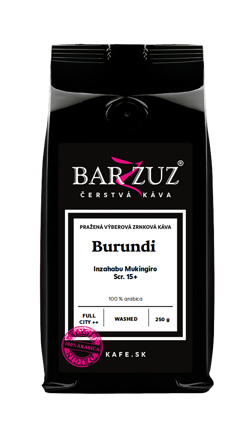 Burundi, pražená zrnková káva - Inzahabu Mukingiro, Scr. 15+, praná, 250 g