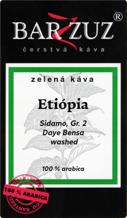 Etiópia, zelená káva - Sidamo, Gr. 2, Daye Bensa, praná, 500 g