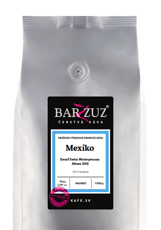 Mexiko, pražená zrnková bezkofeínová káva - Decaf Swiss Waterprocess, Altura SHG, praná, 1 kg