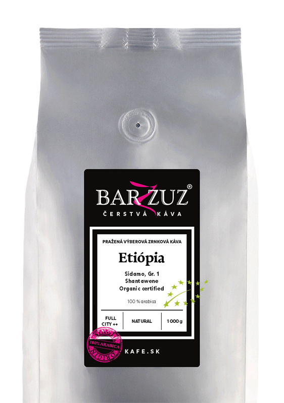 Etiópia, pražená zrnková káva - Sidamo, Shantawene, Gr. 1, BIO, natural, 1 kg Etiópia, pražená zrnková káva - Sidamo, Shantawene, Gr. 1, BIO, natural, 1 kg