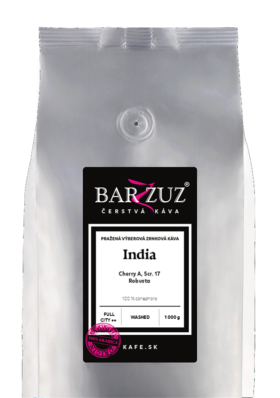 India, pražená zrnková káva - Cherry A, Scr. 17, robusta, natural, 1 kg