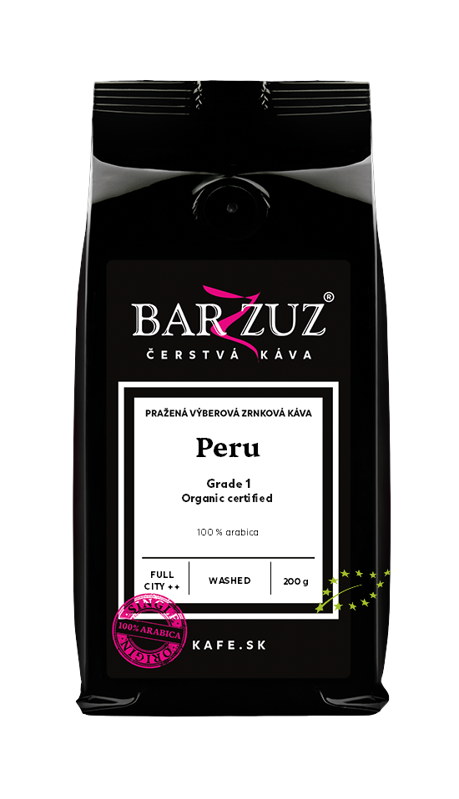 Peru, pražená zrnková káva - Gr. 1, BIO, praná, 200 g
