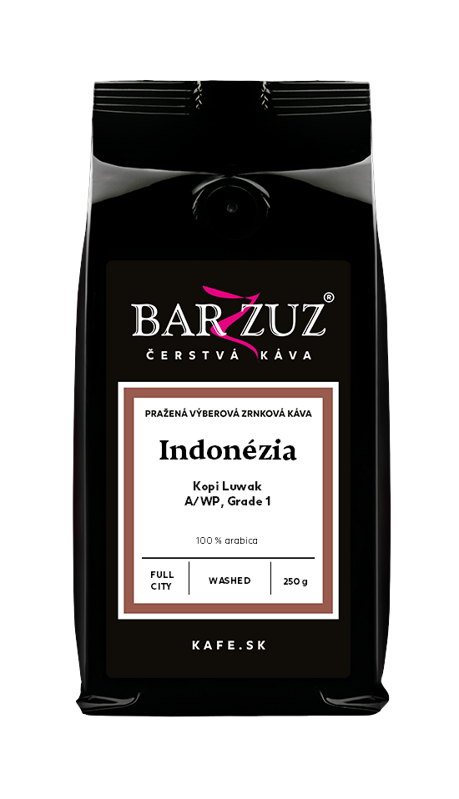 Indonézia, pražená zrnková káva - Kopi Luwak (cibetková káva), A/WP 1, full city, 125 g Indonézia, pražená zrnková káva - Kopi Luwak (cibetková káva), A/WP 1, full city, 125 g