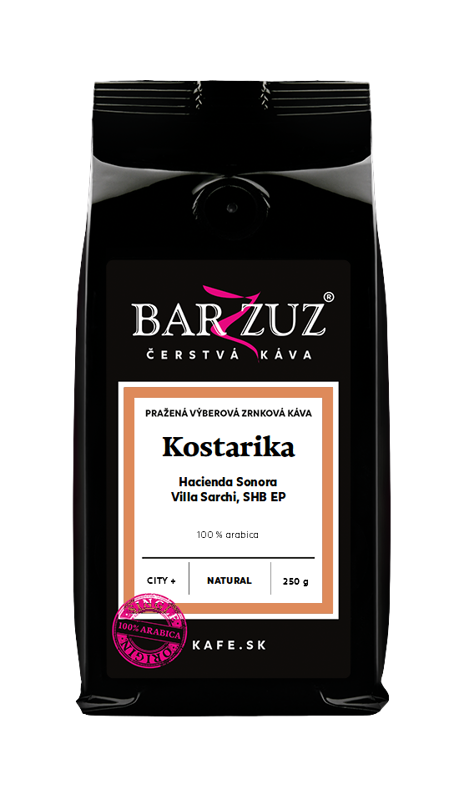 Kostarika, pražená zrnková káva - Hacienda Sonora, Villa Sarchi, SHB EP, natural, city +, 250 g Kostarika, pražená zrnková káva - Hacienda Sonora, Villa Sarchi, SHB EP, natural, city +, 250 g