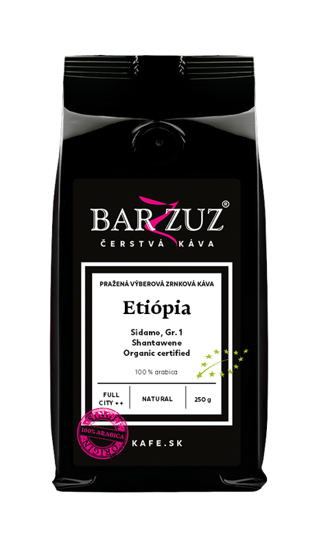 Etiópia, pražená zrnková káva - Sidamo, Shantawene, Gr. 1, BIO, natural, 250 g Etiópia, pražená zrnková káva - Sidamo, Shantawene, Gr. 1, BIO, natural, 250 g