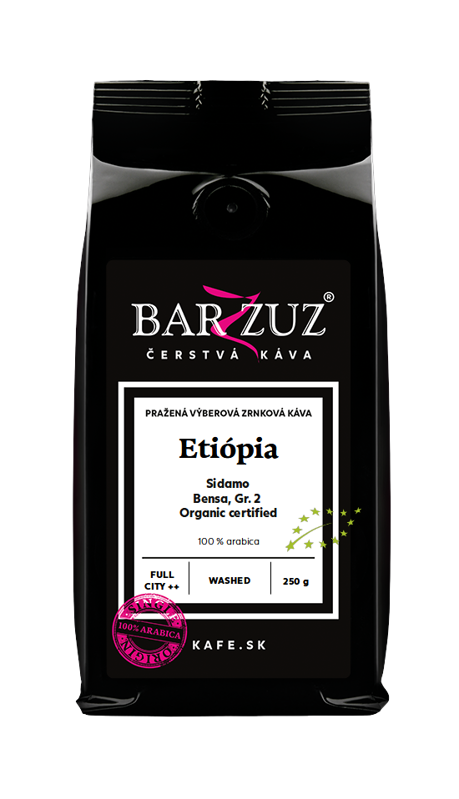 Etiópia, pražená zrnková káva - Sidamo, Gr. 2, Bensa, BIO, praná, 250 g