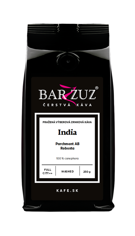 India, pražená zrnková káva - Parchment AB, robusta, praná, 250 g India, pražená zrnková káva - Parchment AB, robusta, praná, 250 g