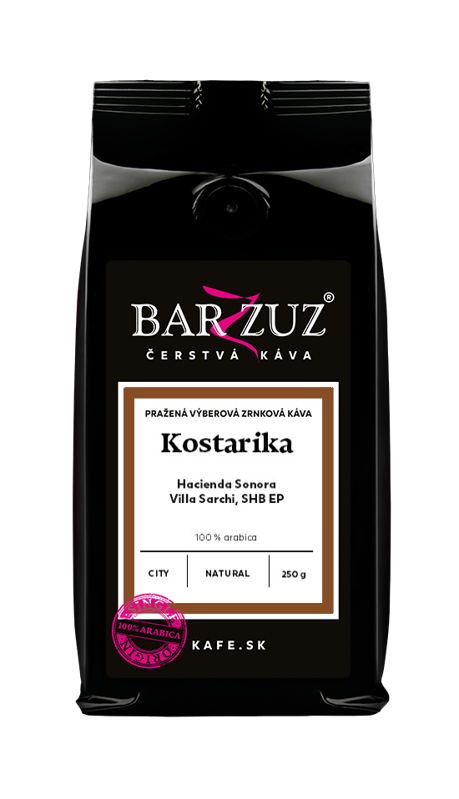 Kostarika, pražená zrnková káva - Hacienda Sonora, Villa Sarchi, SHB EP, natural, city, 250 g Kostarika, pražená zrnková káva - Hacienda Sonora, Villa Sarchi, SHB EP, natural, city, 250 g