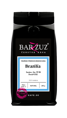 Brazília, pražená bezkofeínová káva - Santos, Decaf CO2,  Scr. 17/18, natural, 250 g