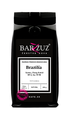 Brazília, pražená káva - Santos,  Fancy Astrid, NY 2, Scr. 17/18, natural, 250 g