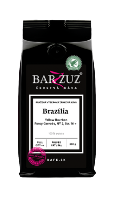 Brazília, pražená káva - Yellow Bourbon, Fancy Cerrado, NY 2, Scr. 16 +, RFA, pulped natural, 250 g