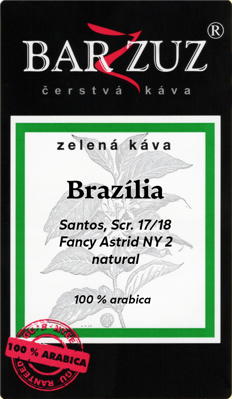 Brazília, zelená káva - Santos, Fancy Astrid, NY 2, Scr. 17/18, natural, 500 g