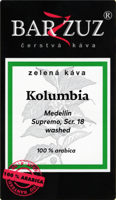 Kolumbia, zelená káva - Medellin, Supremo, Scr. 18+, praná, 1 kg