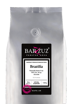 Brazília, pražená zrnková káva - Fazenda Santa Cruz, NY2, Scr. 16 up, microlot, natural anaerobic, 1 kg