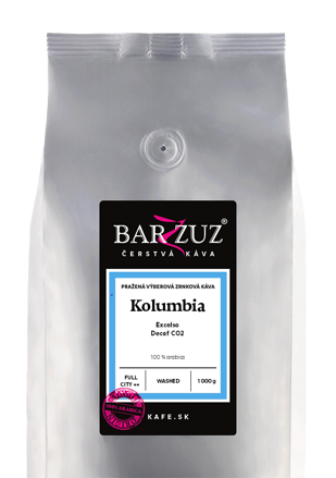 Kolumbia, pražená zrnková bezkofeínová káva - Decaf CO2, Excelso, praná, 1 kg