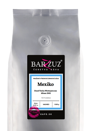 Mexiko, pražená zrnková bezkofeínová káva - Decaf Swiss Waterprocess, Altura SHG, praná, 1 kg Mexiko, pražená zrnková bezkofeínová káva - Decaf Swiss Waterprocess, Altura SHG, praná, 1 kg