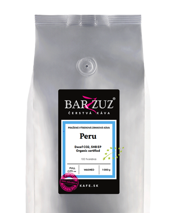 Peru, pražená zrnková bezkofeínová káva - Decaf CO2, SHB EP, BIO, praná, 1 kg