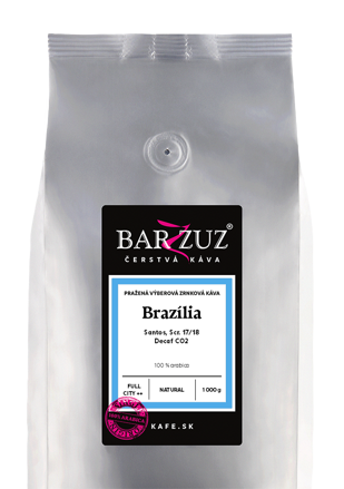 Brazília, pražená zrnková bezkofeínová káva - Santos, Decaf CO2, Scr. 17/18, natural, 1 kg