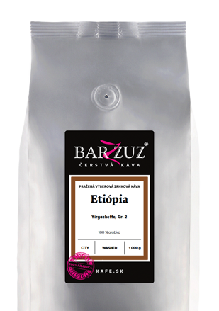 Etiópia, pražená zrnková káva - Yirgacheffe, Grade 2, praná, city, 1 kg