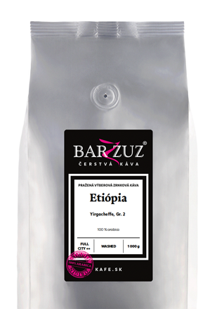 Etiópia, pražená zrnková káva - Yirgacheffe, Grade 2, praná, 1 kg