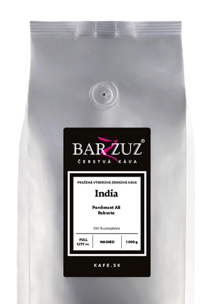 India, pražená zrnková káva - Parchment AB, robusta, praná, 1 kg