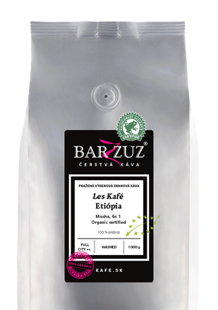 Etiópia, pražená zrnková káva - Les Kafé, Masha, Grade 1, BIO, RFA, praná, 1 kg