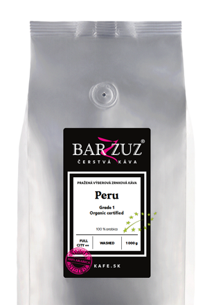 Peru, pražená zrnková káva - Gr. 1, BIO, praná, 1 kg