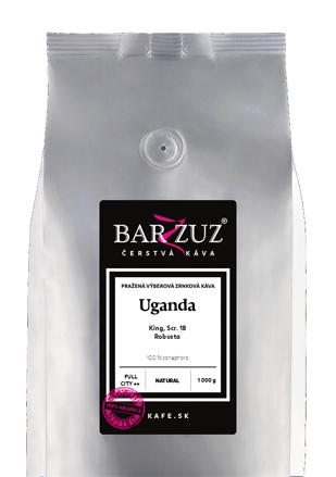 Uganda, pražená zrnková káva - King, Scr. 18, robusta, praná, 1 kg