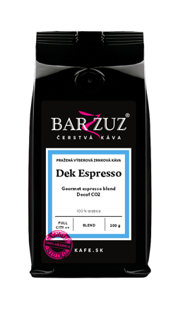 Espresso blend, pražená zrnková bezkofeínová káva, 100 % arabika, 200 g
