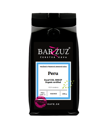 Peru, pražená zrnková bezkofeínová káva - Decaf CO2, SHB EP, BIO, praná, 200 g
