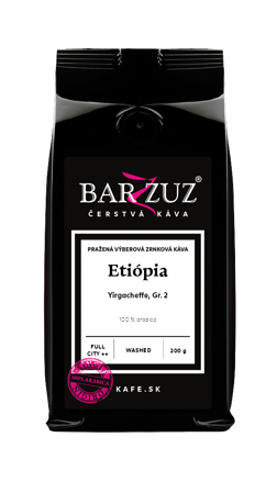 Etiópia, pražená zrnková káva - Yirgacheffe, Grade 2, praná, 200 g