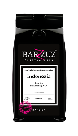 Indonézia, pražená zrnková káva - Sumatra Mandheling, Gr. 1, praná, 200 g