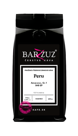 Peru, pražená zrnková káva - Amazonas, Gr. 1, SHB EP, praná, 200 g