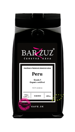 Peru, pražená zrnková káva - Gr. 1, BIO, praná, 200 g