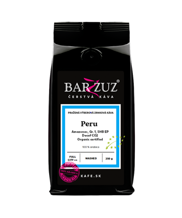 Peru, pražená zrnková bezkofeínová káva - Decaf CO2, Amazonas, Gr.1, SHB EP, BIO, praná, 250 g