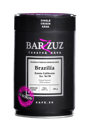 Brazília, pražená zrnková káva - Estate California, Scr. 16/18, pulped natural , 250 g
