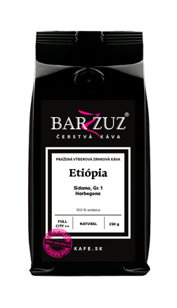 Etiópia, pražená zrnková káva - Sidamo, Harbegona, Gr. 1, natural, 250 g