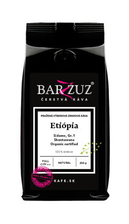 Etiópia, pražená zrnková káva - Sidamo, Shantawene, Gr. 1, BIO, natural, 250 g