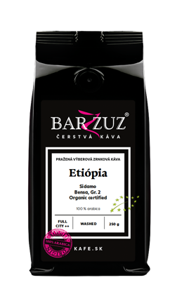 Etiópia, pražená zrnková káva - Sidamo, Gr. 2, Bensa, BIO, praná, 250 g