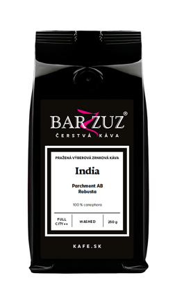India, pražená zrnková káva - Parchment AB, robusta, praná, 250 g